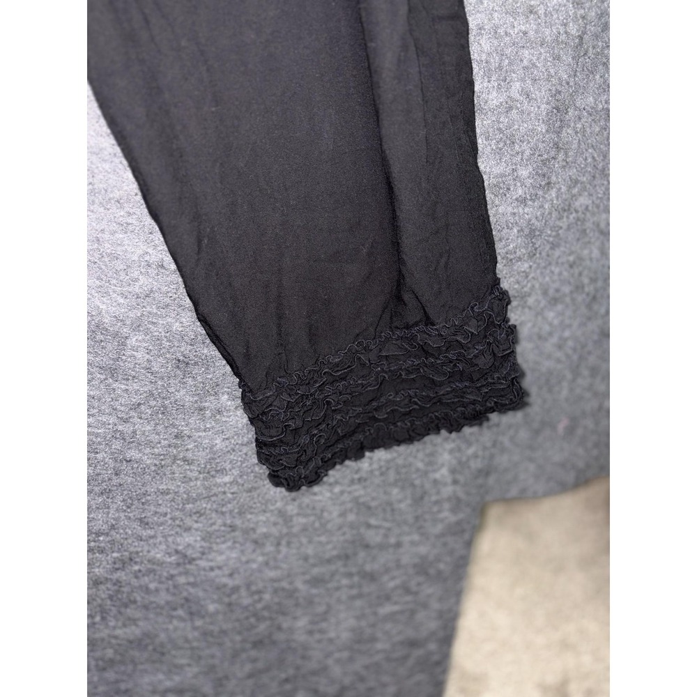 Baik Baik Honolulu Black Cropped Ruffle Bottom Pants Foldover Waist L / XL Rayon - Picture 2 of 8